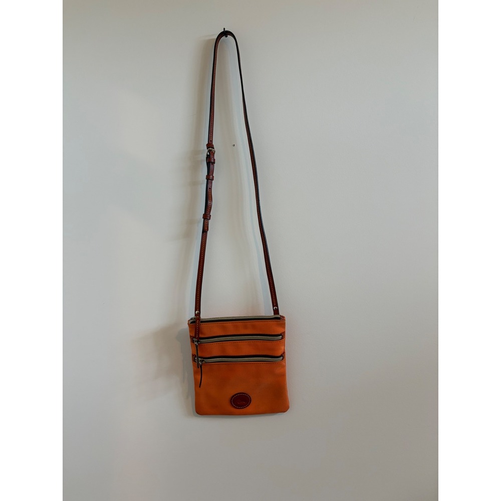 Dooney & Bourke Orange Nylon Triple Zip Crossbody Bag Leather Trim Messenger